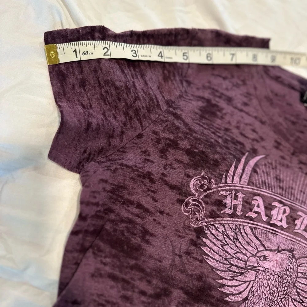 Women’s Harley Davidson Sz:S Heather Purple Lake Placid Babydoll Graphic Tee.
